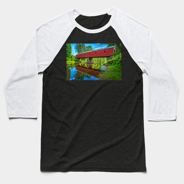 Sawyers Crossing Covered Bridge Baseball T-Shirt by Gestalt Imagery